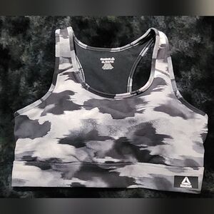 Reebok women's sports bra. New condition. Black and white camouflage print.